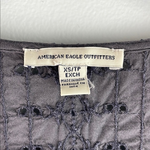 American Eagle Outfitters Gray Wrap Blouse with Lace Eyelet Details Size XS - Picture 4 of 7